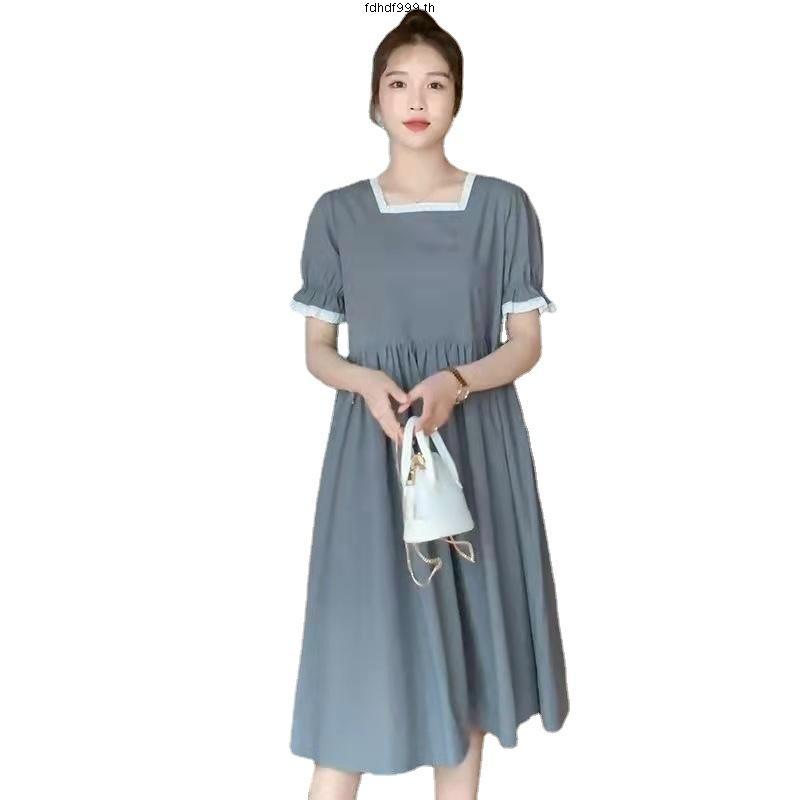 ชุดคลุมท้องฤดูร้อนใหม่สไตล์เกาหลีคอเหลี่ยมหลวมและบาง Platycodon Platycodon ฤดูร้อนหลวมความยาวปานกลาง