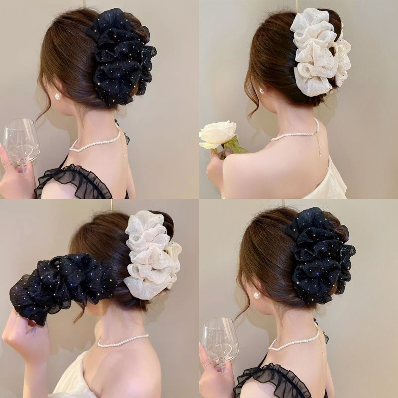 โบว์เมฆฟองขนาดใหญ่คลิปหนีบผมตาข่าย สำหรับผู้หญิง หนีบได้ทั้งสองด้าน ใช้งานสะดวกที่กลางกระหม่อม