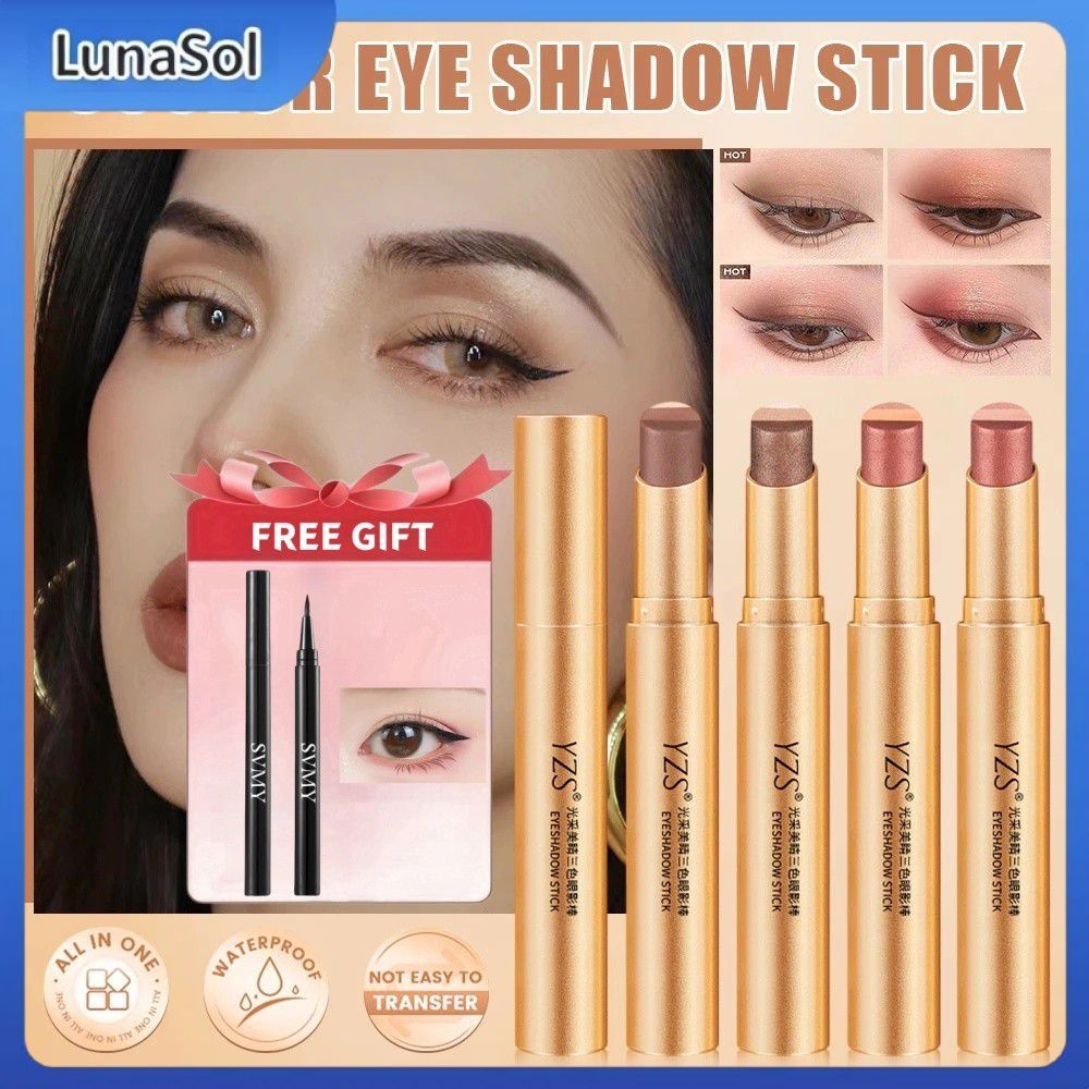 【จัดส่งในพื้นที่】【ของขวัญ】ดินสอเขียนขอบตา อายแชโดว์กันน้ำ อายแชโดว์สีทองเพชร อายแชโดว์สามสี ปากกาอาย