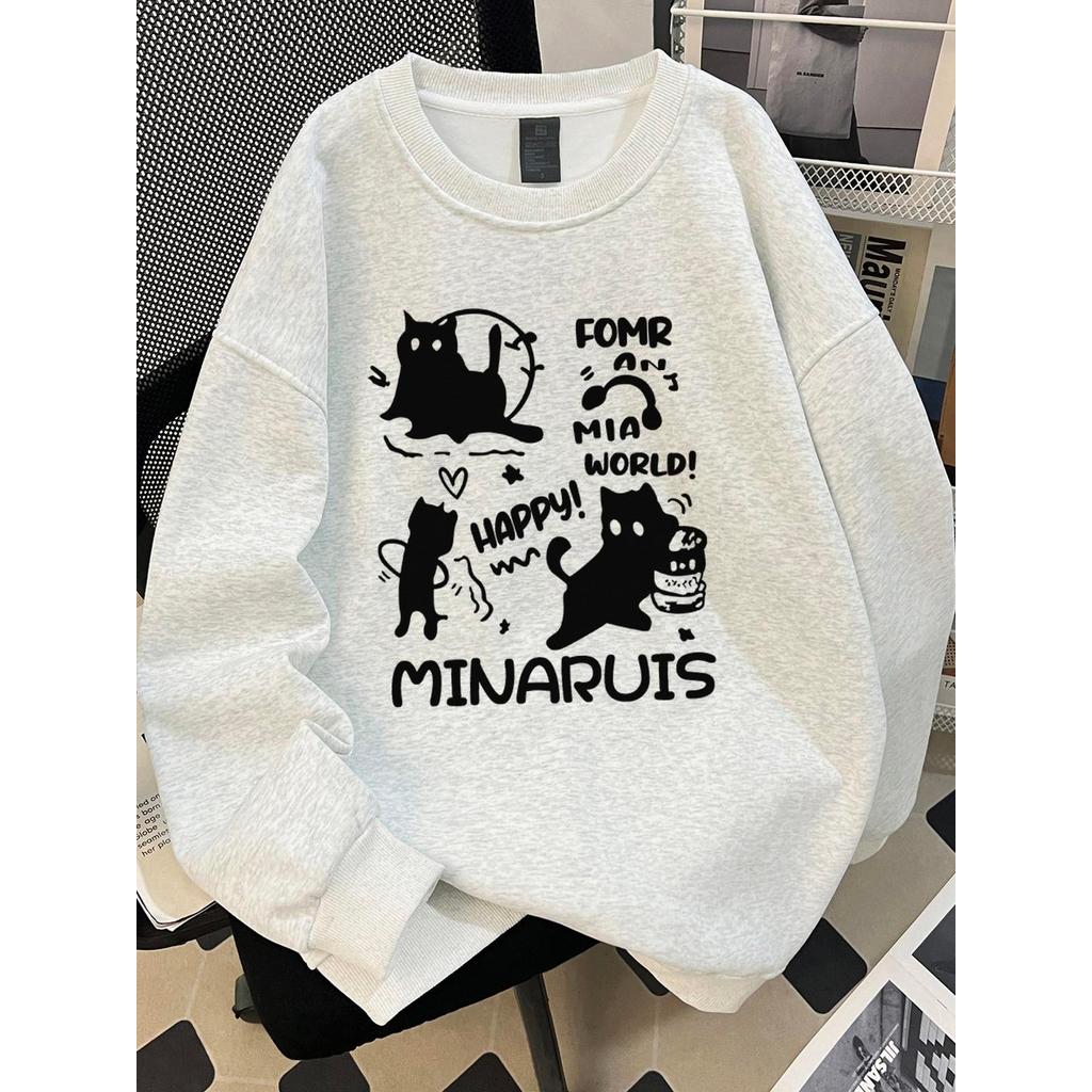 （จัดส่งจากกรุงเทพฯ）ผู้ชายและผู้หญิง เสื้อสเวตเตอร์คอกลมแขนยาว  สไตล์เกาหลี กระแสหลวมๆ นุ่มและสบายCOTTON100%แมวน่ารัก