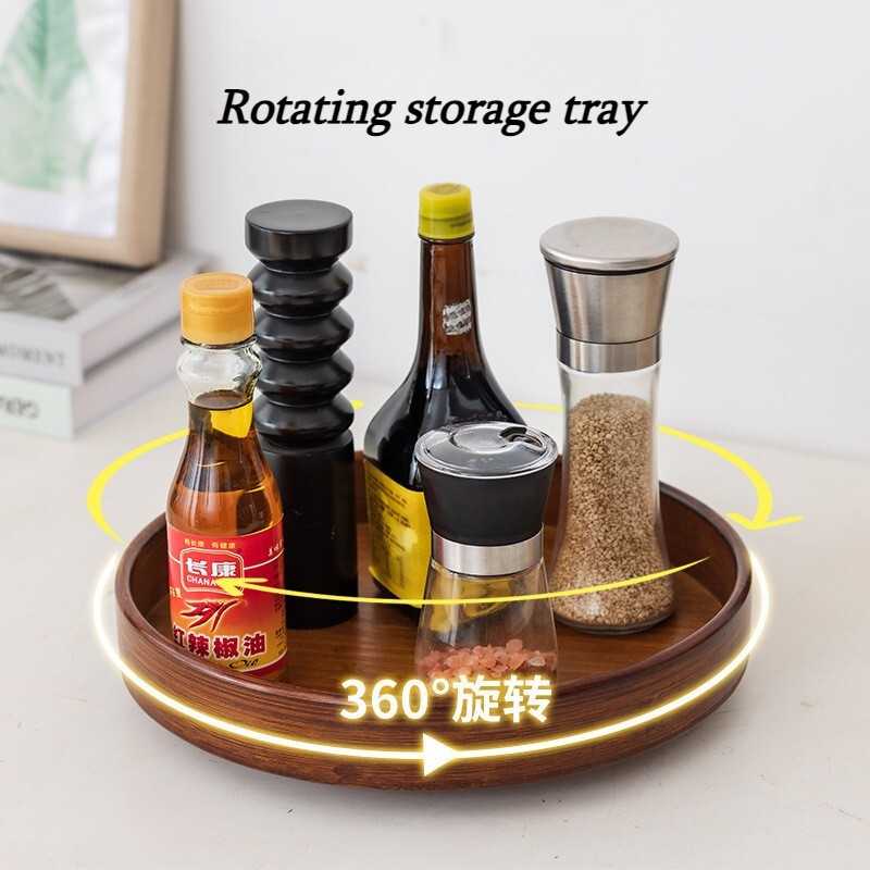Kitchen Seasoning Storage Rack Wooden Household Spices Rotatable Organizer Oil Salt Sauce Vinegar Se