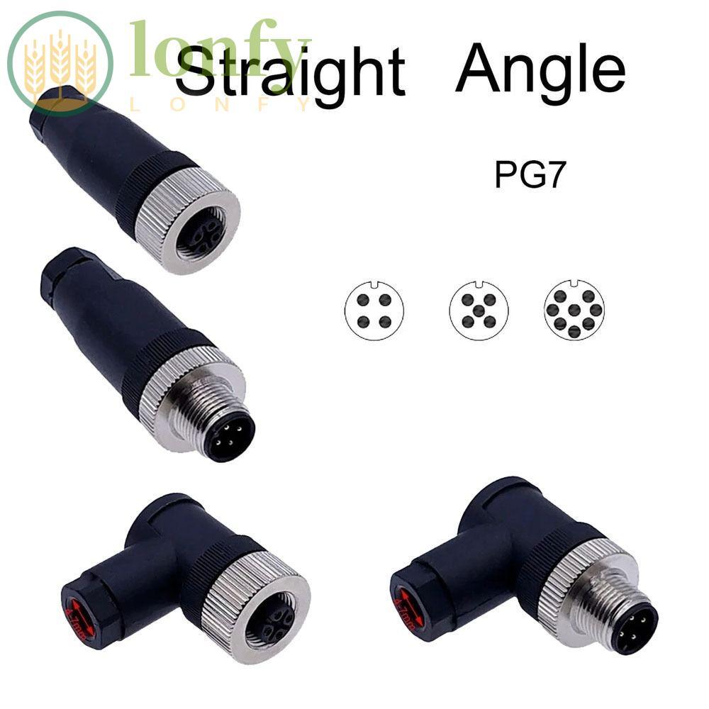 LONFY M12 Sensor Connector, 4 5 8 Pin PG7 ปลั๊กชายและหญิง, มุมโค้งกันน้ําคุณภาพสูง M12 ปลั๊กการบินใน