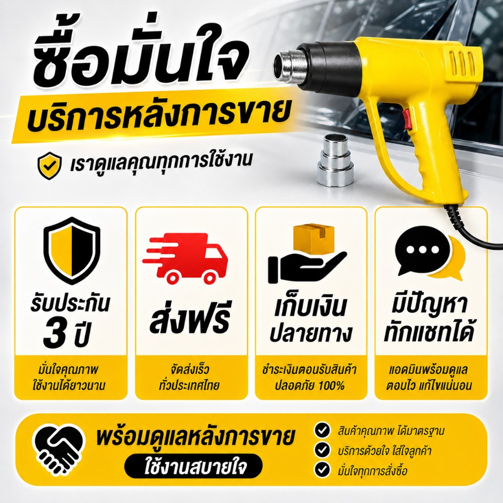 ปืนเป่าลมร้อน 2000W เครื่องเป่าลมร้อน สำหรับติดฟิล์มรถยนต์ งาน DIY หดท่อ PVC ลอกสี เป่าความร้อน