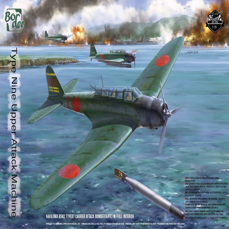 BORDER BF-005 Nakajima B5N2 Type 97 Carrier Attack Bomber (Kate) พร้อมชุดโมเดลภายในเต็มรูปแบบ