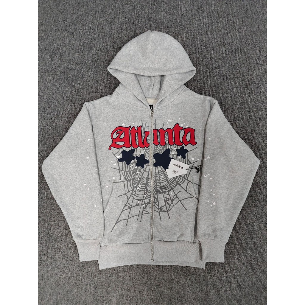 RGKC Sp5der Hoodies Big Letter Spider Web หลวม Hoodie Zipper Jacket เสื้อกันหนาวขนแกะ