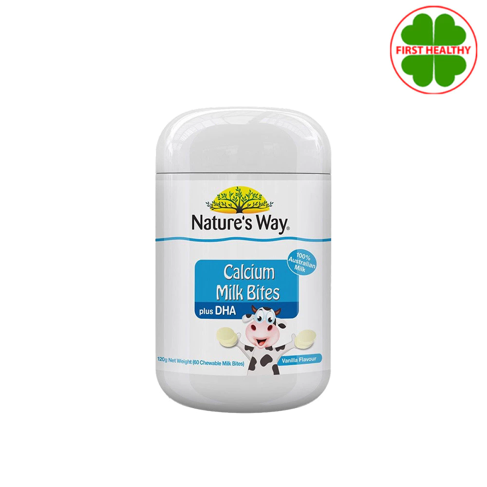Nature's Way (ฟ้า) Calcium Milk Bites plus DHA " แคลเซียม มิลค์ ไบท์ " ( 1 กระปุก 60 เม็ด )