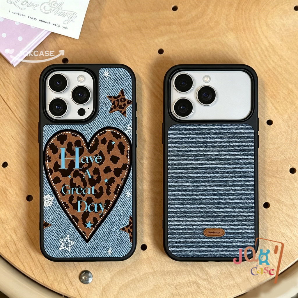 เคสอะคริลิคลายยีนส์เสือดาวสไตล์Y2K สำหรับ iPhone 16 Plus 14 17 Pro Max 15 Pro 17Air 13 12 11 เคสยีนส์ลายริ้ว สไตล์วินเทจ