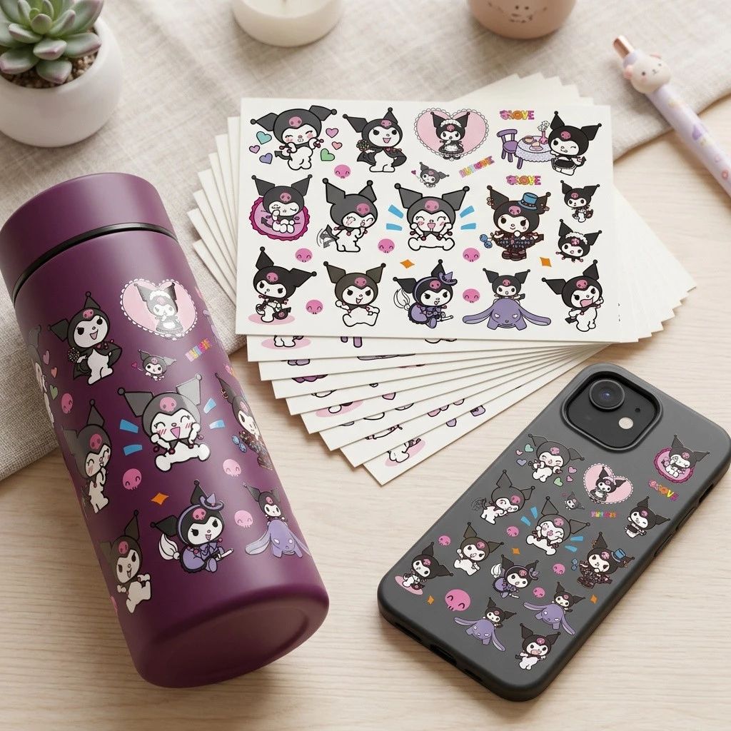 Sanrio Kuromi การ์ตูนน่ารัก UV DTF สติ๊กเกอร์กันน้ํา Transfer Decal พร้อมพื้นผิวคริสตัล