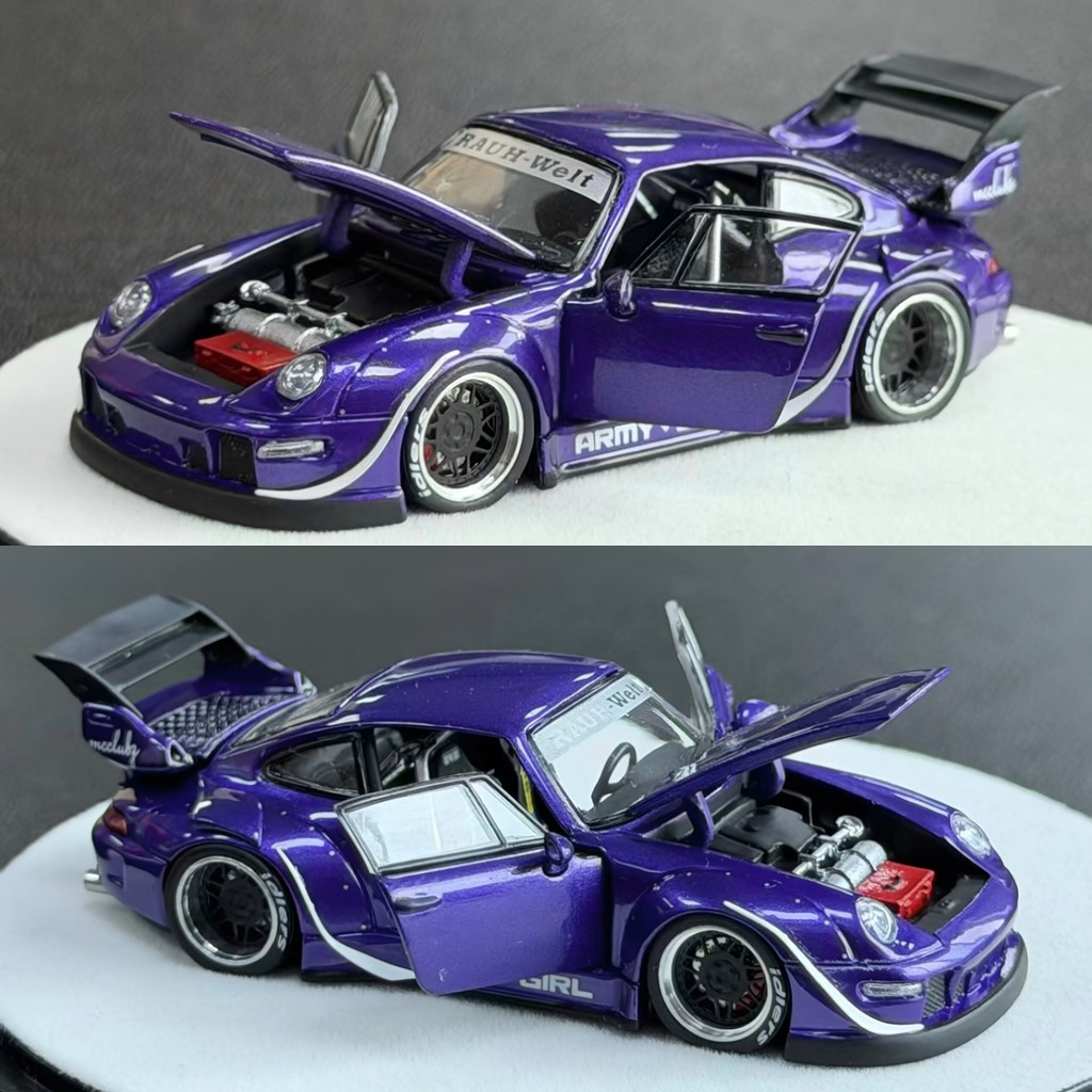 [คลังสินค้าพร้อม] PGM 1: 64 Porsche 993 RWB Metal Purple Full Open Limited Alloy Car Model