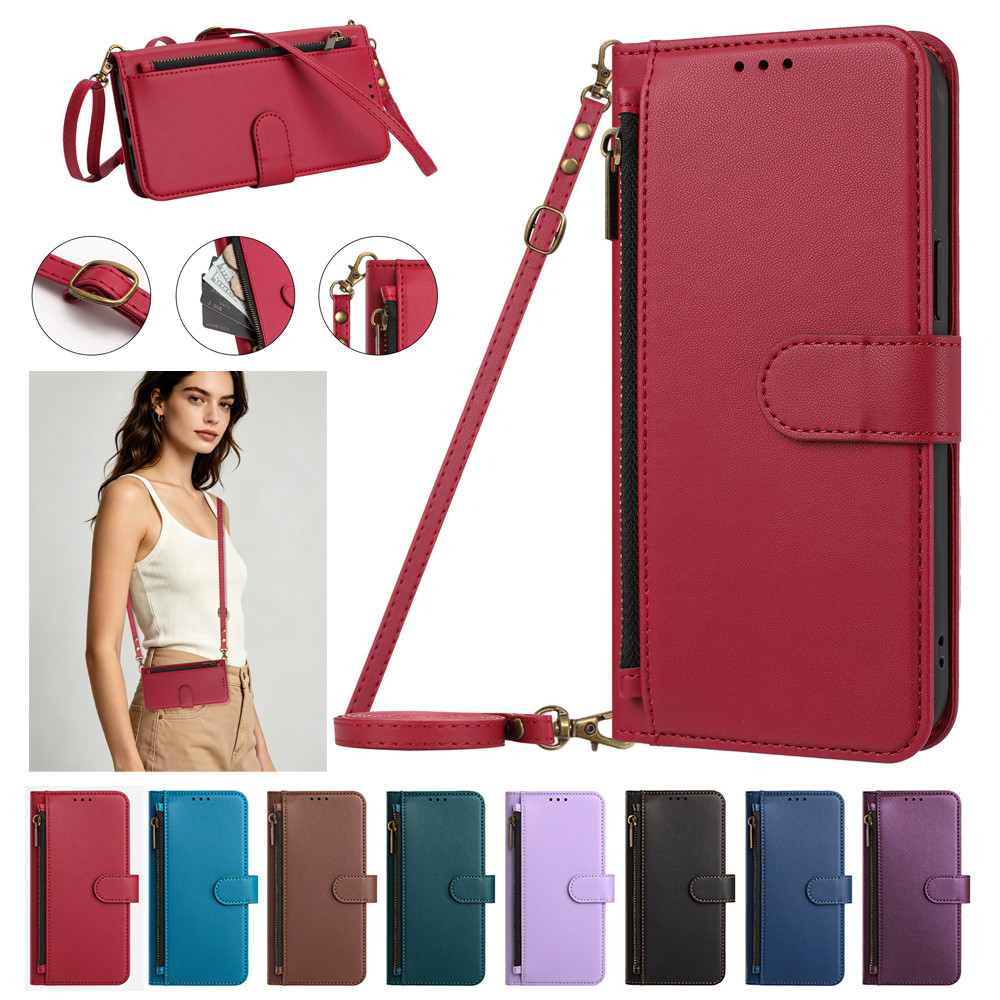 SAMSUNG Crossbody Lanyardกระเป๋าสตางค์หนังสําหรับSamsung Galaxy A02S A02 A03S A03 Core A11 A21 A21S 