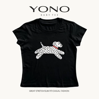 (พร้อมส่ง24ชม.) baby tee สีดำ ลายหมาดัลเมเชียน ฟีลมินิมอลน่ารักหวานเท่ ทรงเข้ารูป ใส่ชิคทุกวัน