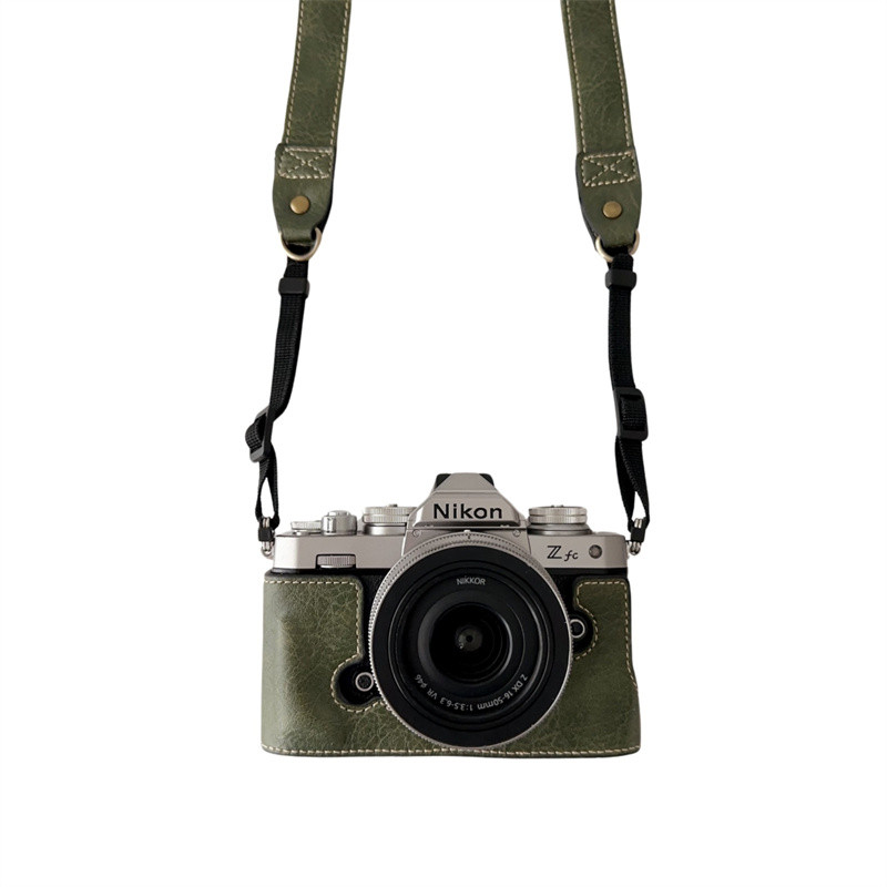 เหมาะสําหรับ Nikon ZFC ฐานลายลิ้นจี่ Nikon zfc กระเป๋ากล้องซองหนังครึ่งฝาครอบเข็มขัดป้องกันเชือกเส้น