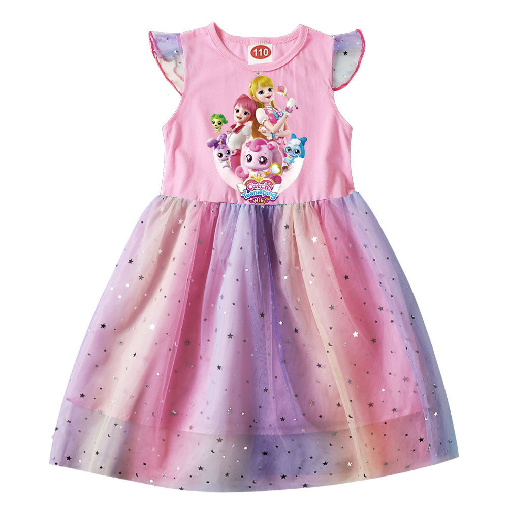 จับ!Teenieping Girl Dress Kid Princess Lace Bow Birhtday Wedding Tulle Gown