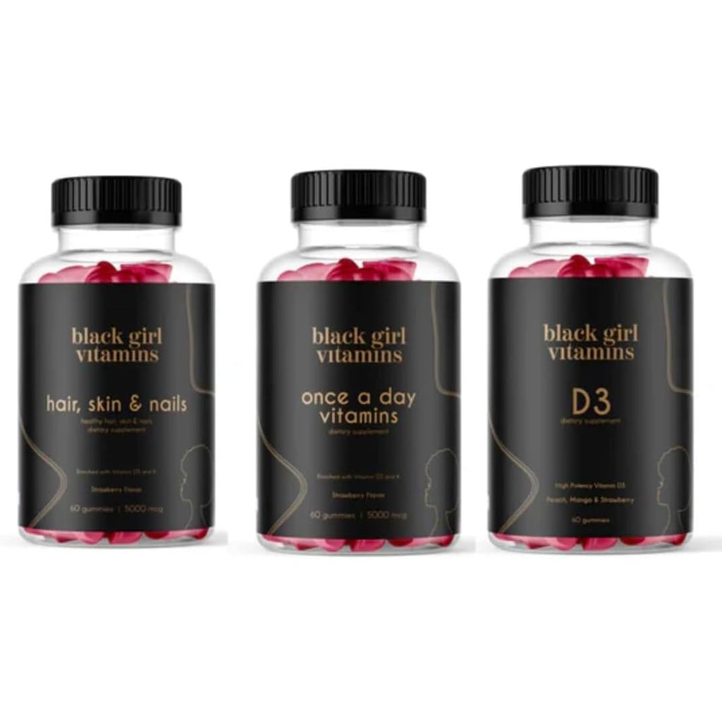 Black Girl Vitamins Look Good Feel Good Bundle – Hair Skin & Nails, Vitamin D3 2000IU & Once a Day M