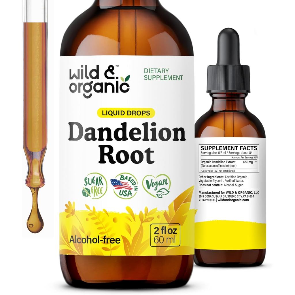 Wild & Organic Dandelion Root อาหารเสริม-ล้างสารพิษทําความสะอาด-Dandelion Root Tincture-ชา-Herbal Li