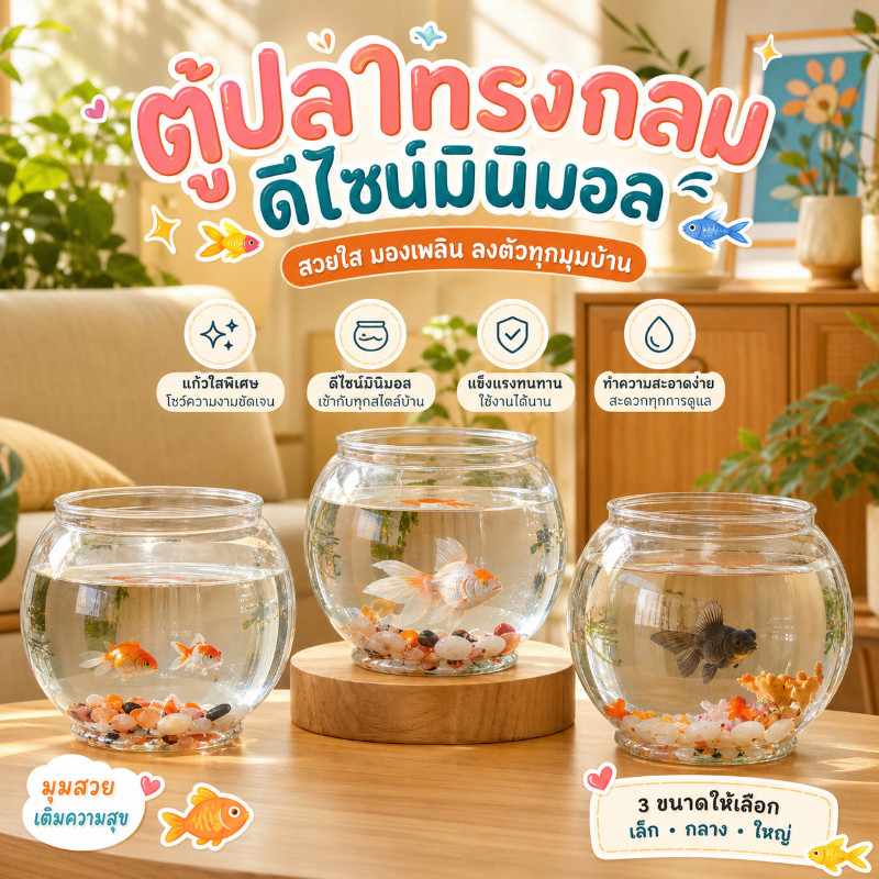 พร้อมส่ง🐠 ตู้ปลา โหลพลาสติก โหลปลาทอง โหลปลาหางนกยูง โหลปลากัด โหลพลาสติก ทรงกลม แข็งแรง ตกไม่แตก