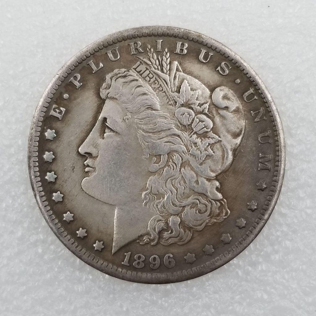 งานฝีมือโบราณ 1896 วัสดุทองเหลืองทองเหลืองชุบเงิน Morgan Distressed Silver Dollar ต่างประเทศเงิน Dol