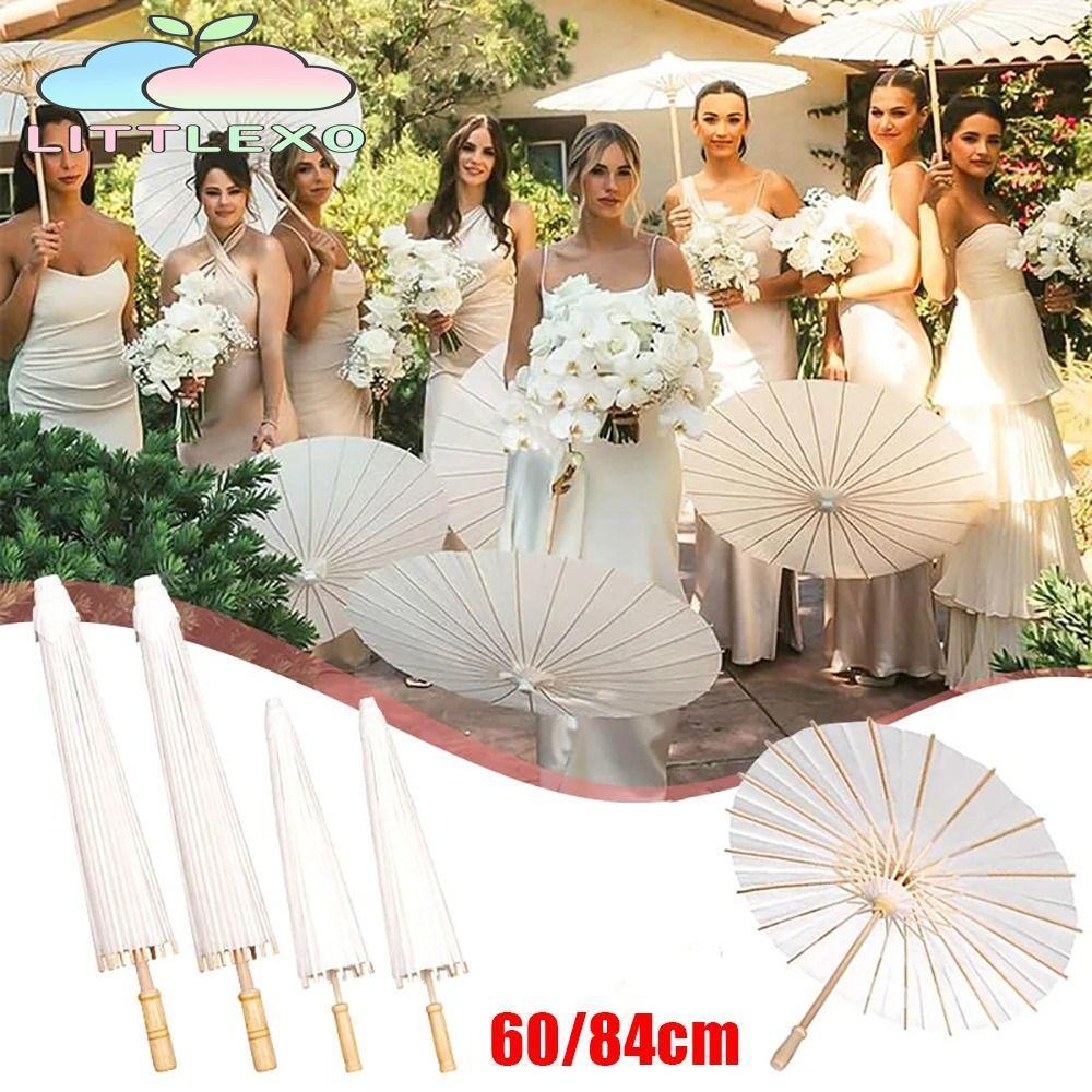 LITTLEX 1 ชิ้นอุปกรณ์จัดงานแต่งงาน, ร่มกระดาษสีขาวแบบดั้งเดิมด้ามยาว, DIY Handmade Blank Dia 60/84 ซม.การถ่ายภาพ Prop สําหรับงานแต่งงานครบรอบ