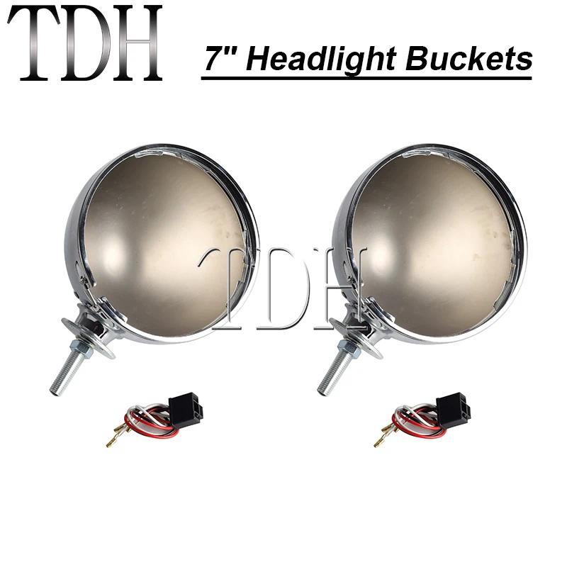MJ Dietz Style 7" Headlight Buckets Assembly w/ Wired for Hot Rods Car 7 Inch Universal Headlamp Buc