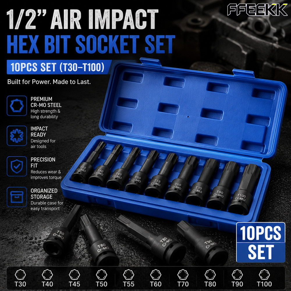 ชุดบล็อกเดือยโผล่ 4 หุน หัวท็อก TORX 10 ตัว/ชุด