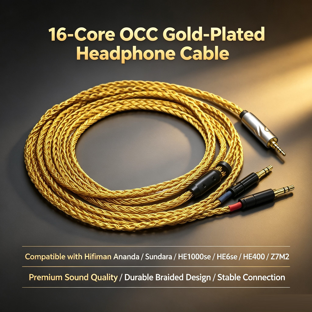 16 Core OCC 24k Gold Plated สายหูฟังสําหรับ 3.5 Hifiman Ananda sundara HE1000se HE6se he400 Z7M2 หูฟ