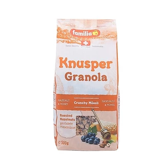Familia Knusper granola แฟมิเลีย นุสเปอร์ กลาโนล่า ผสมลูกเกดและเฮเซลนัท 500 ก.
