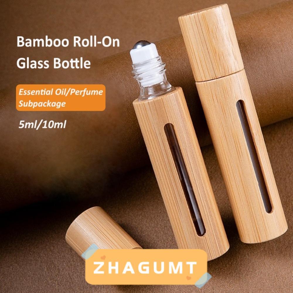 ZHAGUMT366KB ไม้ไผ่ม้วนบนขวด, 3ml/5ml/10ml/15ml Mini Roller ขวด,พร้อมลูกกลิ้งสแตนเลสชุดเดินทางแบบพกพ