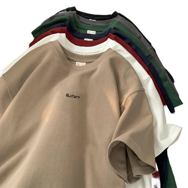 Street Wear ฤดูใบไม้ร่วงเสื้อยืดแขนสั้นผู้ชายผ้าฝ้ายแท้รอบคอ Plus ไขมัน PLUS ขนาดไขมันหลวมแขนสั้นสีก