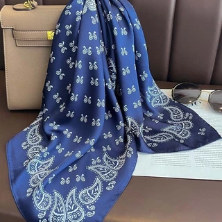 Simple Blue Square Scarf 2026 New Style Ladies All-Match Square Scarf