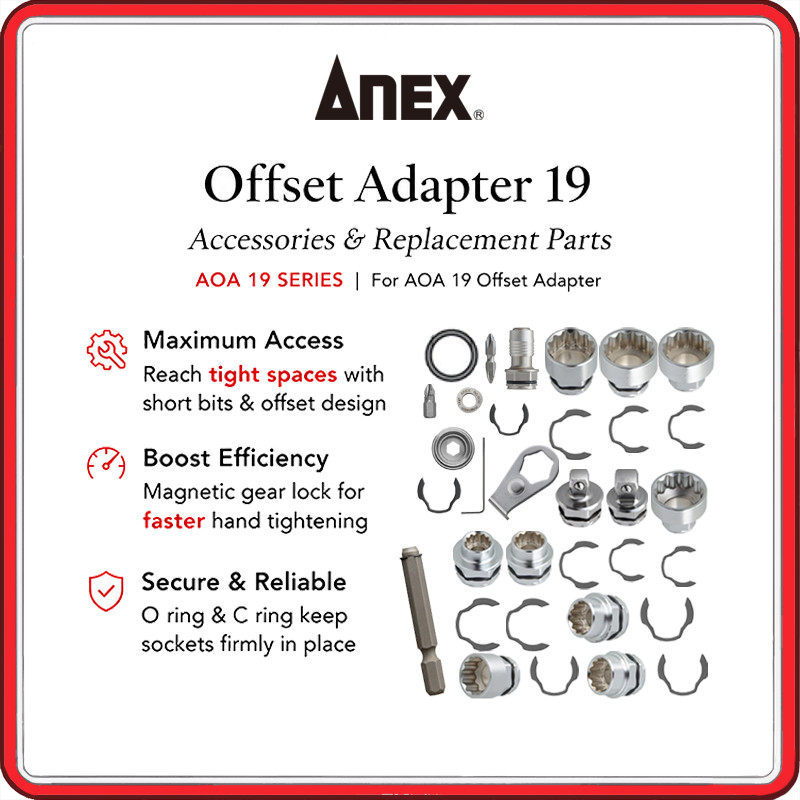 ANEX AOA 19 Offset Adapter Accessories & Replacement Parts – 10 - 24mm Pass Through Sockets, Bit Adapters, Socket Adapters, Gear Lock, O Rings, C Ring & Retaining Bit