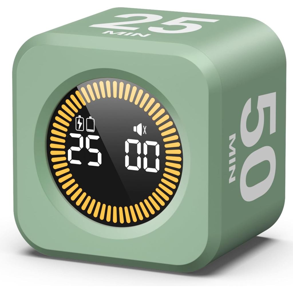 KADAMS Pomodoro Cube Timer Productivity Visual Timer - 5/10/25/50 Min หมุนนับถอยหลัง (1, สีเขียว) AD