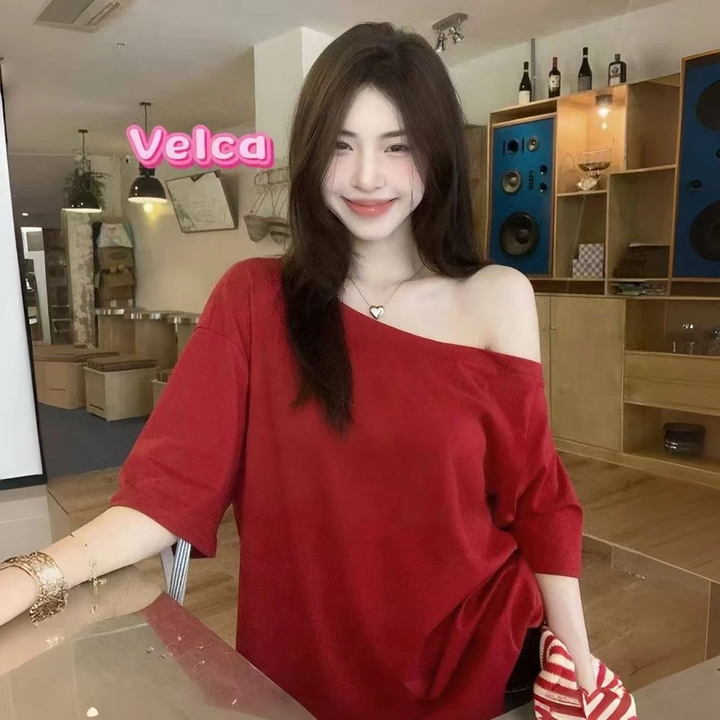 ส่งไวจากไทย เสื้อยืดแขนสั้น คอกว้าง ปาดไหล่ได้ สีพื้น ผ้านิ่มใส่สบาย มีสีให้เลือกมากมาย สายเกาหลี