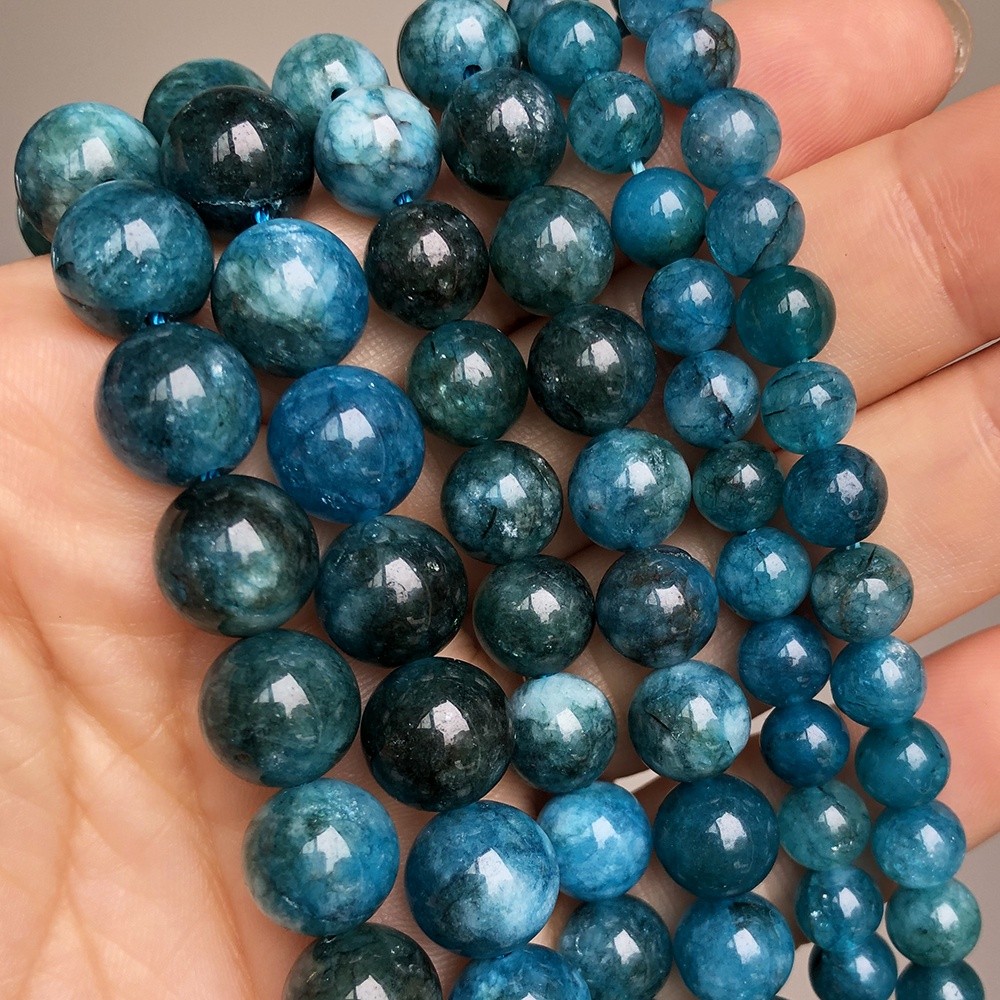 หินธรรมชาติสีฟ้า Apatite ลูกปัดเรียบรอบหลวม Spacer ลูกปัดสําหรับ DIY 4/6/8/10/12/14 มม.