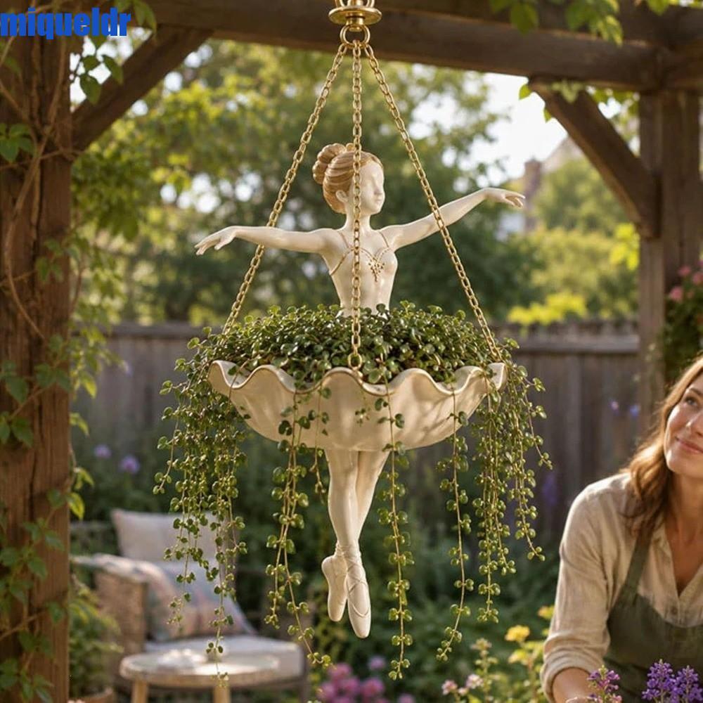 MIQUEL บัลเล่ต์ Dancer แขวนชาวไร่, Elegant Ballerina รูป Whimsical Fairy ดอกไม้หม้อ,ปลูกหม้อเรซิ่น UV ทน Vintage Succulents Planter ตกแต่งในร่ม