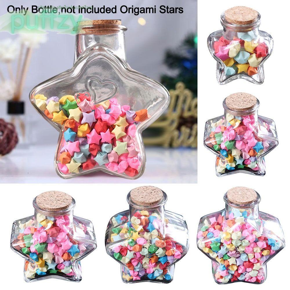 PUFFZY Wishing Bottle, Stars Shape Origami Stars Glass Bottle, Mini Craft Pentagram Storage Bottle H