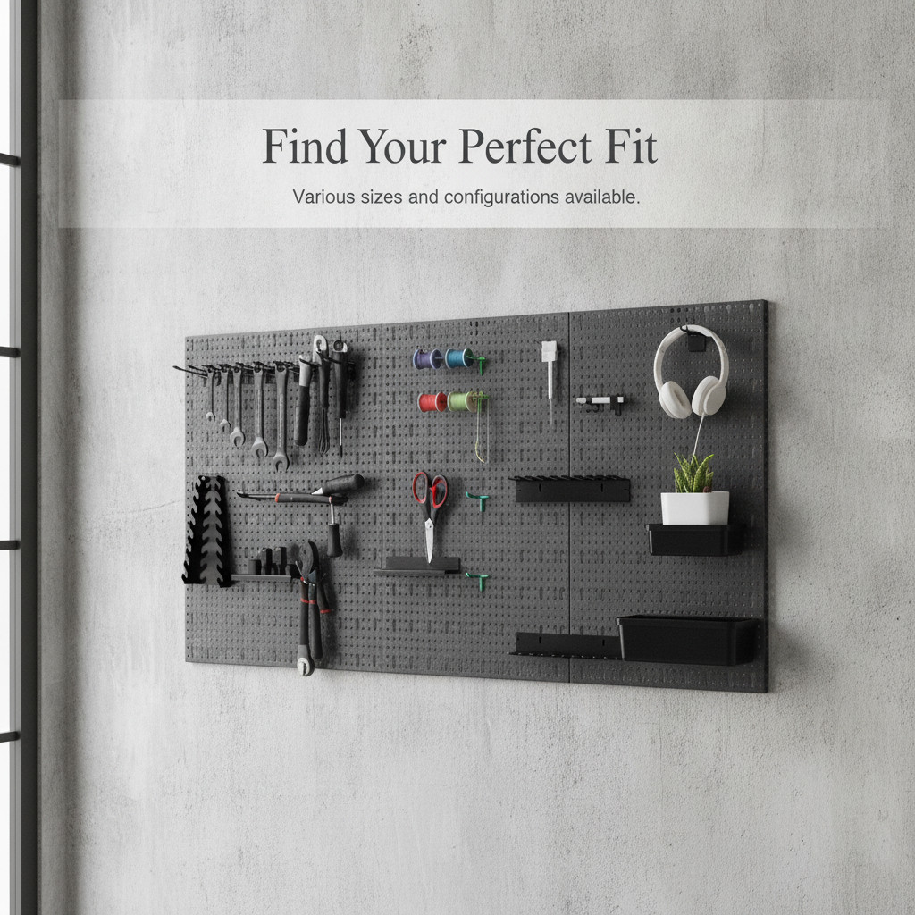 โลหะ Pegboard ระบบจัดเก็บข้อมูลติดผนังพร้อมชุดตะขอ Pegboard สําหรับโรงรถและการประชุมเชิงปฏิบัติการ ส