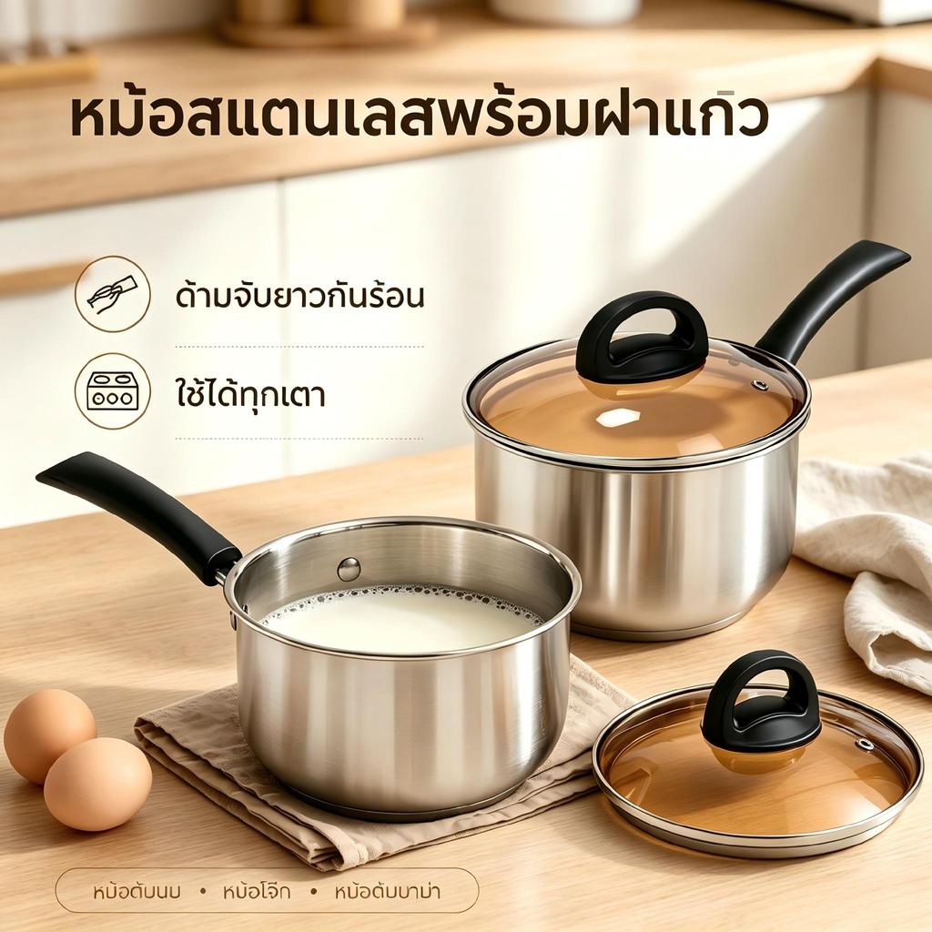KOALA 18ซม หม้อสแตนเลส หม้อมีฝาปิดแก้ว หม้อต้มแกง หม้อซุป หม้อด้ามหนา เหมาะสำหรับเตาทุกชนิด แข็งแรงและทนทาน