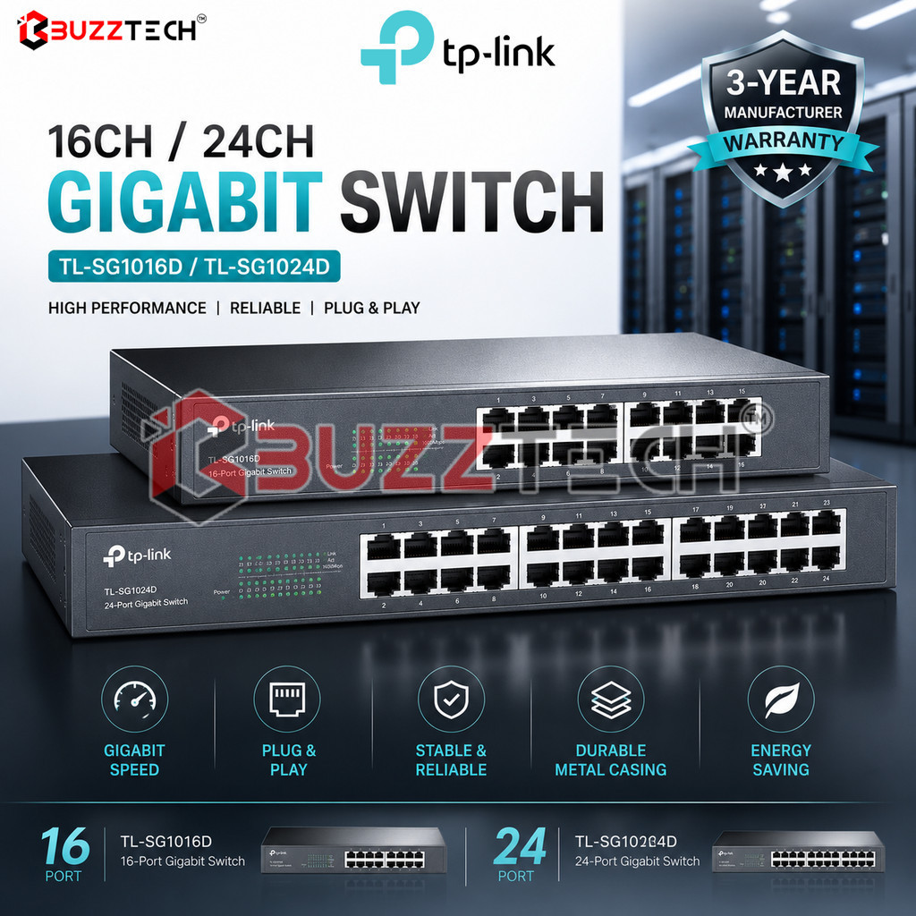 BuzzTech TP-Link 16ch/24ch พอร์ต Gigabit Switch Desktop Rackmount TL-SG1024D TL-SG1016D
