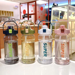 ขวดน้ำใหญ่ 2 ลิตร มีหูหิ้วพกพา 4 สีหลอดดูดในมีปริมาณน้ำออกกำลังกายท่องเที่ยว COD