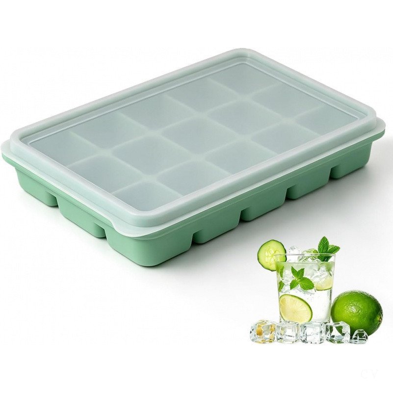 IceCubeTrayswithLid,1Pack15CubesEasyReleaseStackableFlexible IceCubeTraysforFreezerwithRemovableLidf