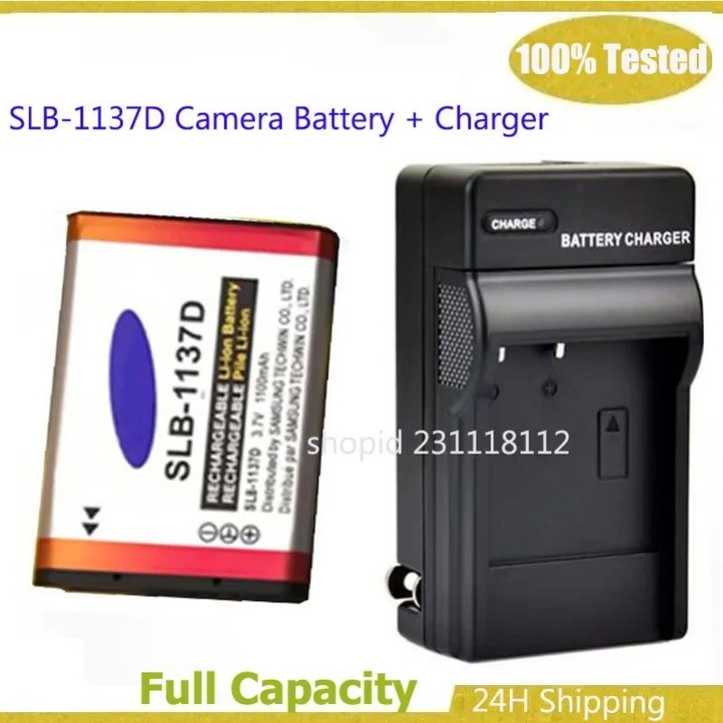 1100mAh SLB-1137D SLB 1137D SLB1137D แบตเตอรี่กล้อง + เครื่องชาร์จสําหรับ SAMSUNG TL34HD NV106 HD i8