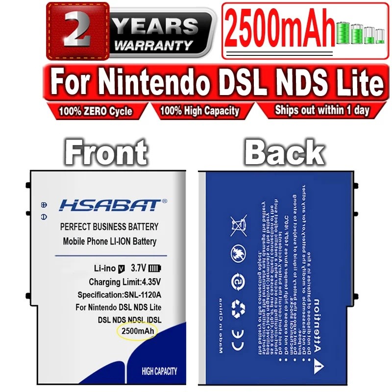 HSABAT 2500mAh DSL NDS DSLNDS แบตเตอรี่สําหรับ Nintendo DSL NDS Lite NDS DS Lite NDSL DSL