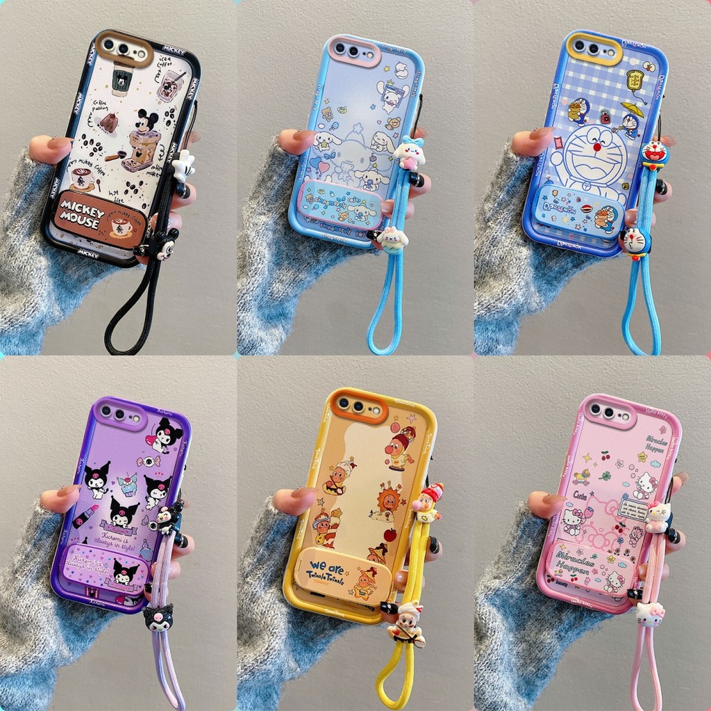 เคส iPhone 6 Plus 6s Plus 7 Plus 8 Plus กระจกลายการ์ตูนน่ารักพร้อมขาตั้งเคสโทรศัพท์