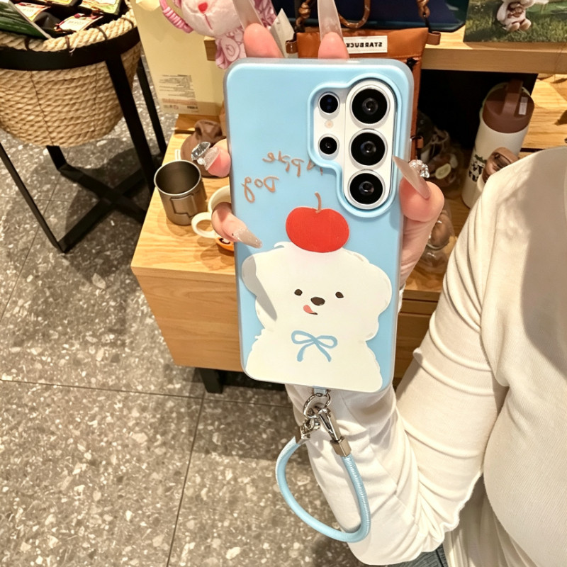 Blue Lanyard Puppy Partten Case เทียบได้กับ Samsung S26 S23 S24 Ultra S24FE 25FE S25eDge ปลอกกันกระแทก S25 Plus S25ultra A55 a56 A36 A37 ฝาครอบ