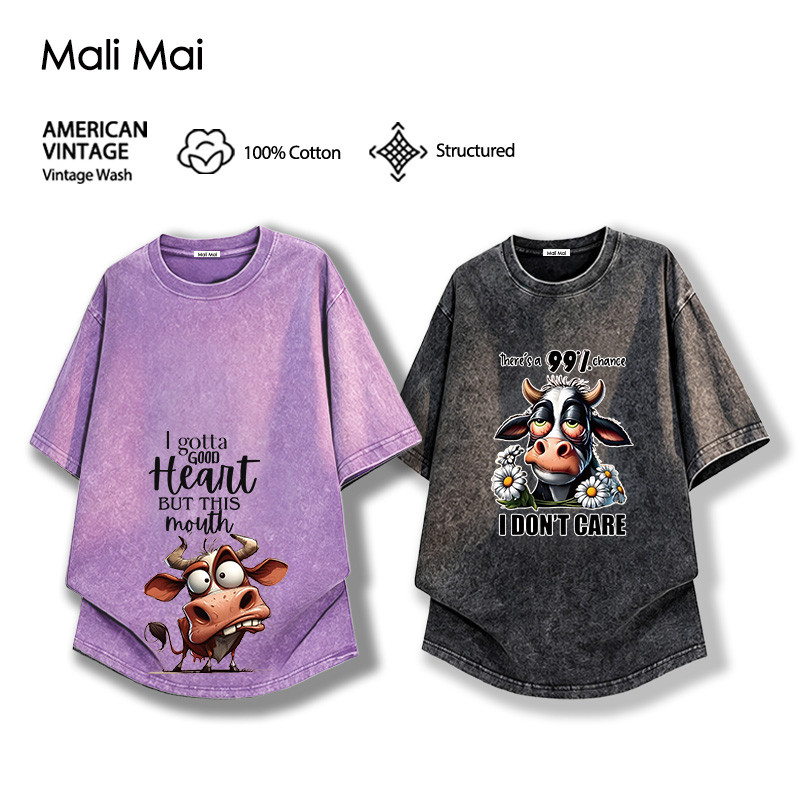 เสื้อยืดฟอก แขนสั้น ผ้านุ่มใส่สบาย ระบายอากาศได้ ลายพิมพ์การ์ตูนน่ารัก คุณภาพดี (ส่งเร็ว จัดส่งจากไทย)