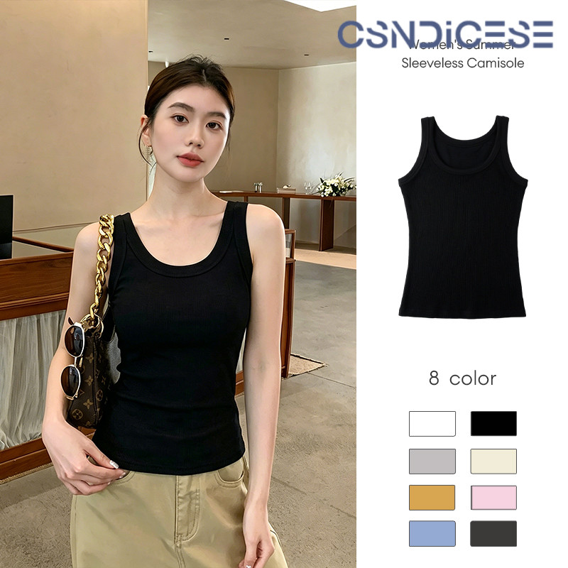 เสื้อสายเดี่ยวแขนกุดสำหรับผู้หญิง สไตล์โดปามีน สวมใส่สบาย เรียบง่าย เนื้อผ้ามีลายริบ เหมาะสำหรับใส่ทับซ้อนออกไ