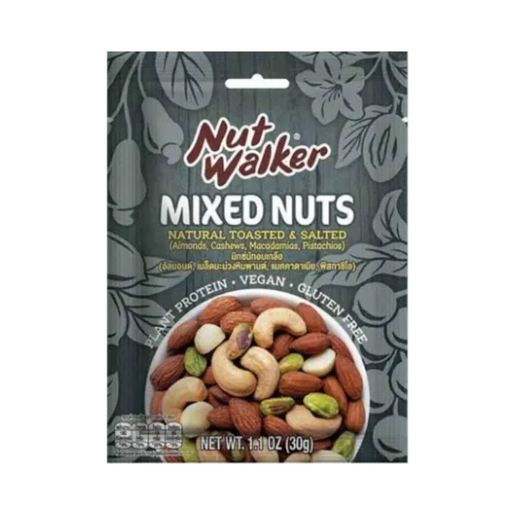 นัทวอล์คเกอร์ มิกซ์นัทอบเกลือ Nut Walker Mixed Nuts Salted 30g.