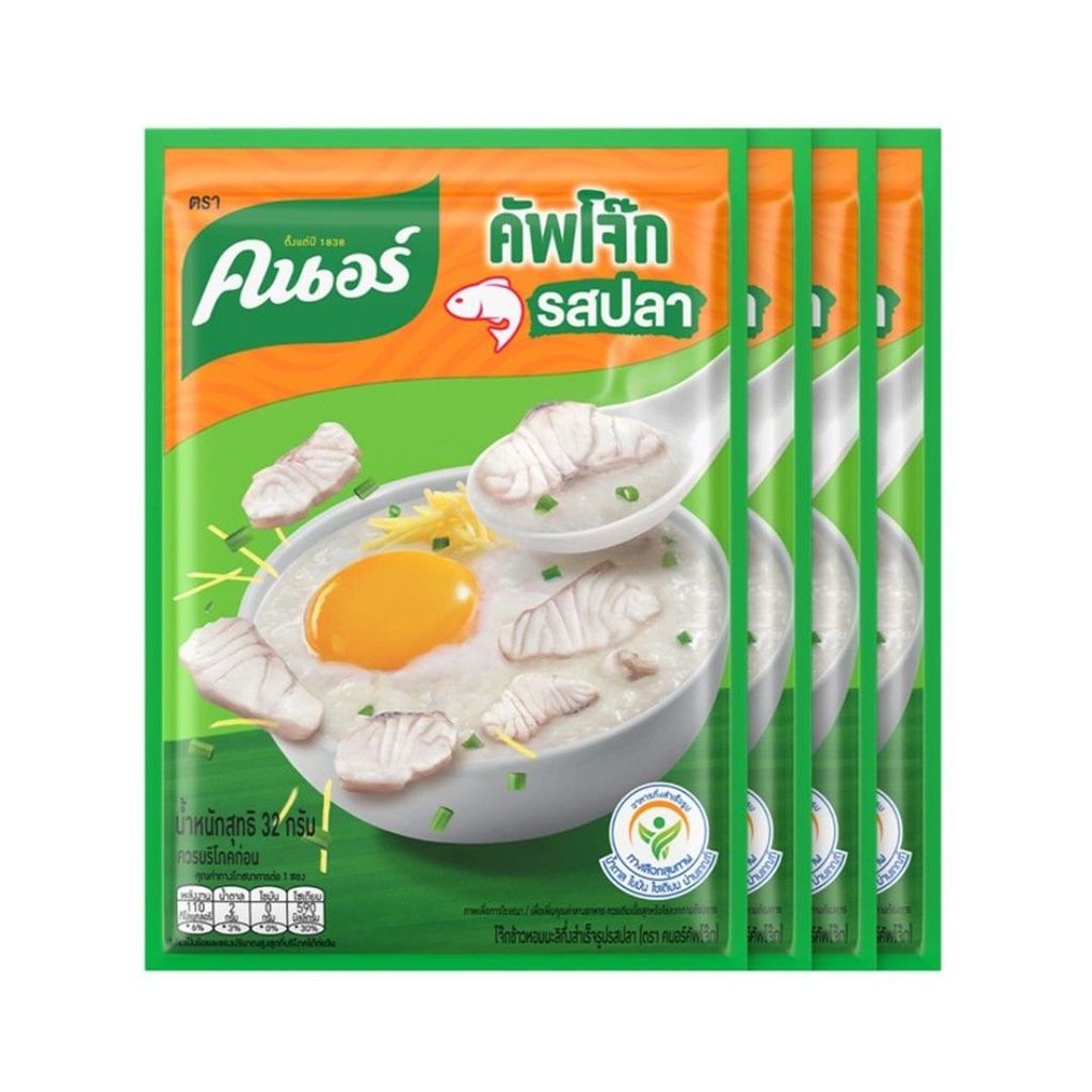 คนอร์ คัพโจ๊กซองกึ่งสำเร็จรูปรสปลา Knorr Porridge Fish 32g. Pack4