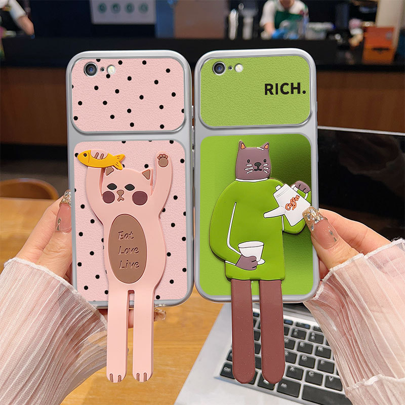 เคส iPhone 6 Plus เคส iPhone 6s Plus ตุ๊กตาน่ารัก มาพร้อมขาตั้งแบบพับได้ Dermatoglyph Hard Phone Cas