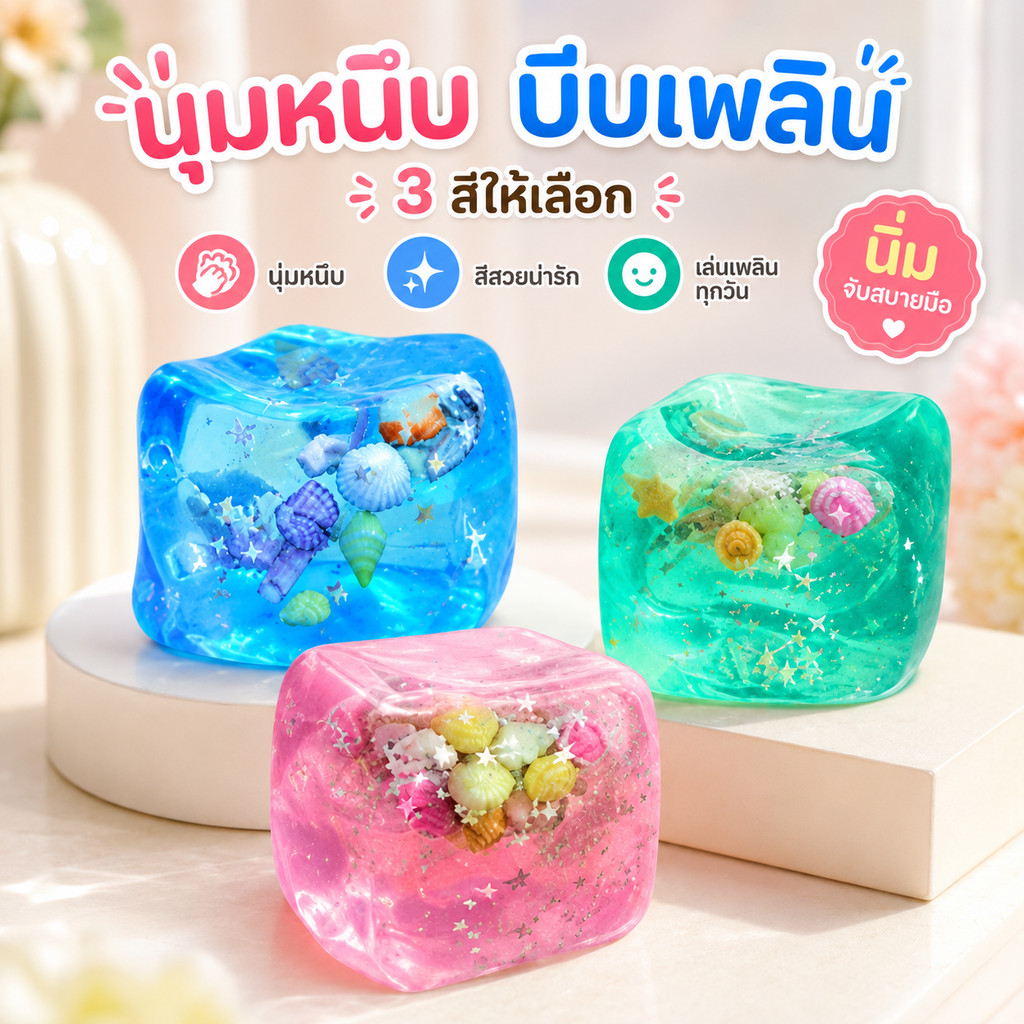 พร้อมส่ง สกุชชี่รูปทะเล น้ำแข็ง เกล็ดดาว เปลือกหอย นุ่มหนึบ คืนตัวช้า ไม่ติดมือ ของเล่นบีบคลายเครียด พกพาง่าย